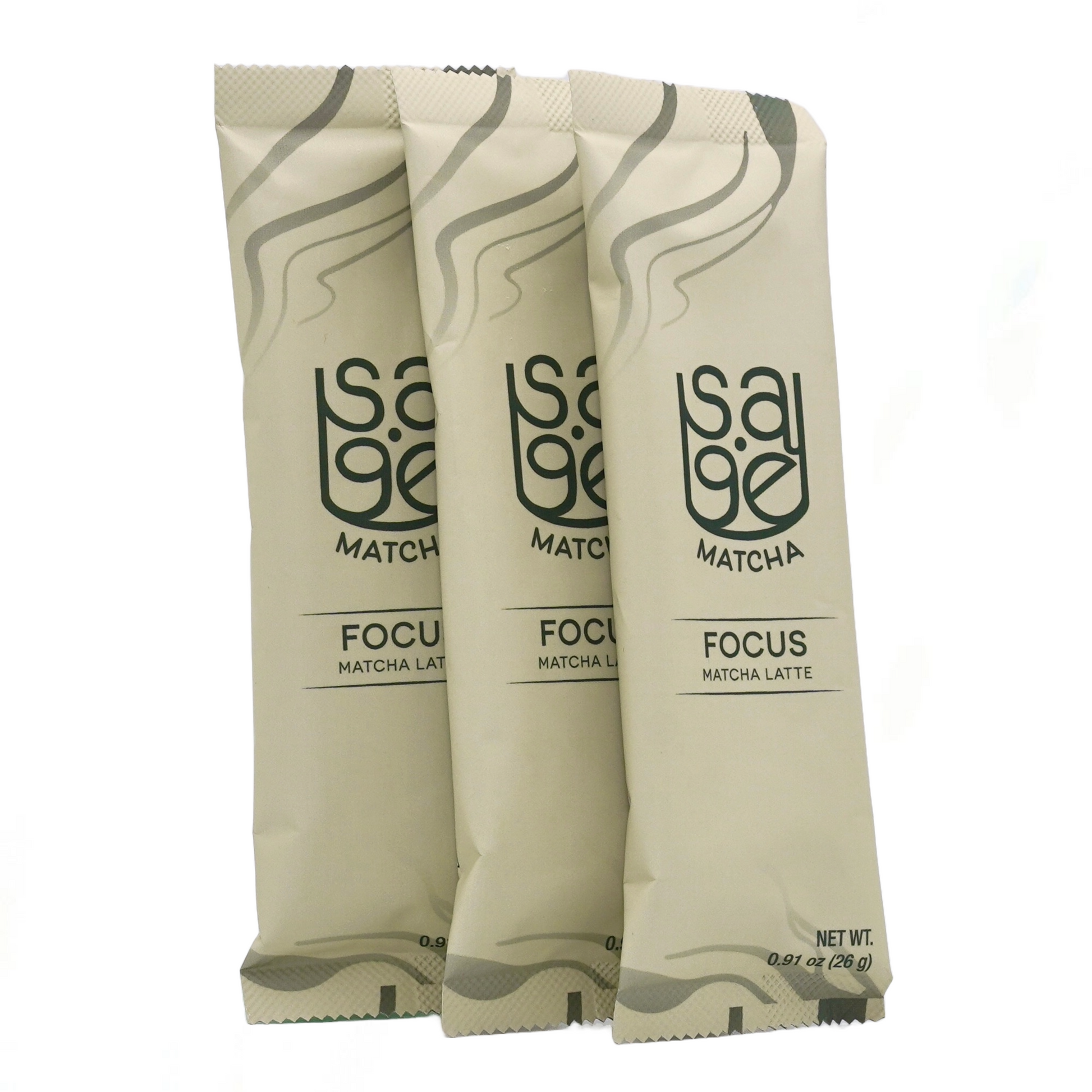 Single Serving Instant matcha lattes sage matcha sticks, focus blend, white background