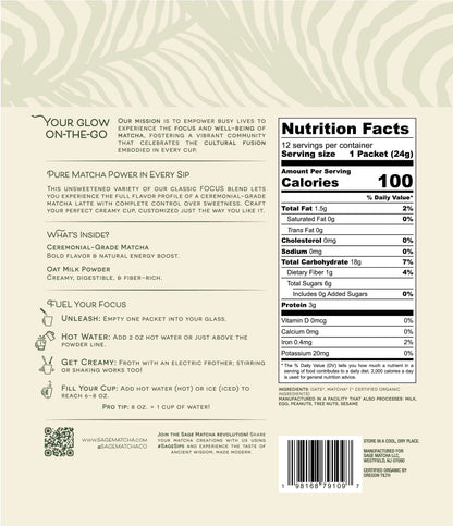 Sage Matcha Focus Unsweetened Pouch Back Graphic